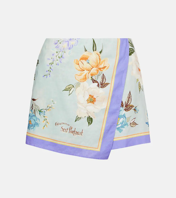  Self-portrait Self-portrait Floral Linen And Cotton Shorts 
