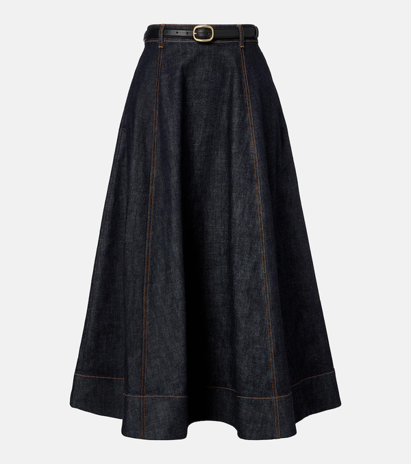 Self-portrait Self-portrait High-rise Denim Midi Skirt 
