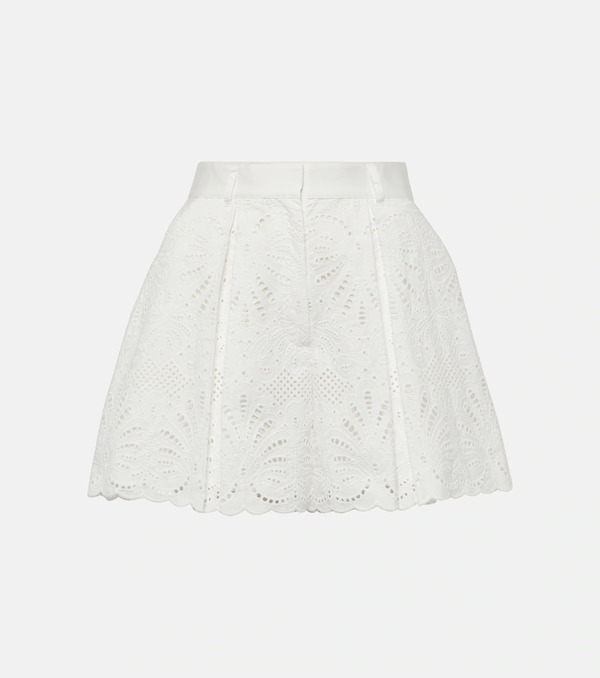  Self-portrait Self-portrait High-rise Embroidered Cotton Shorts 
