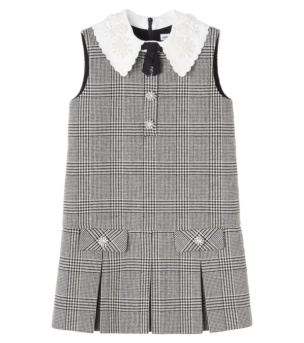  Self-portrait Kids Self-portrait Kids Embellished Houndstooth Wool-blend Dress 