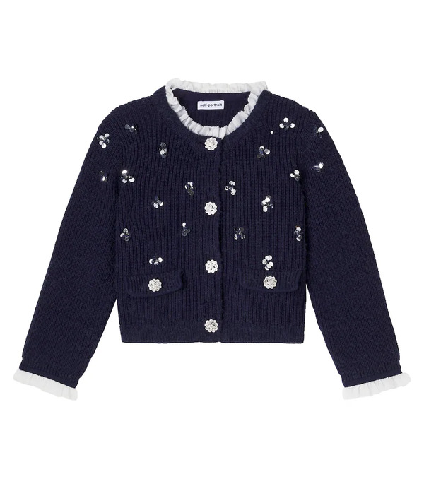  Self-portrait Kids Self-portrait Kids Embellished Ribbed-knit Cardigan 