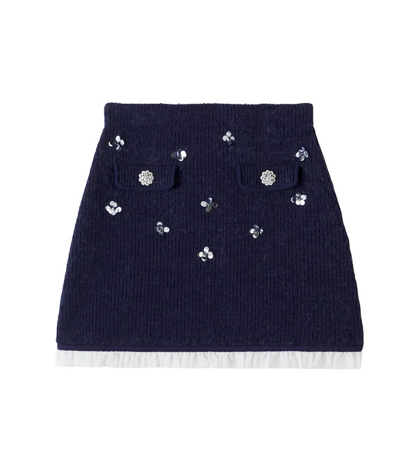  Self-portrait Kids Self-portrait Kids Embellished Ribbed-knit Skirt 