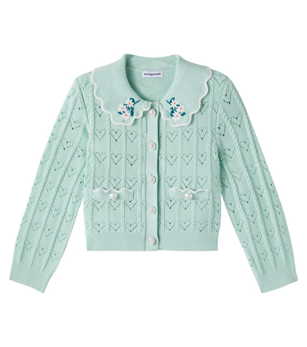  Self-portrait Kids Self-portrait Kids Embroidered Pointelle Cardigan 