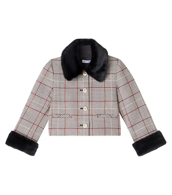  Self-portrait Kids Self-portrait Kids Houndstooth Wool-blend Jacket 