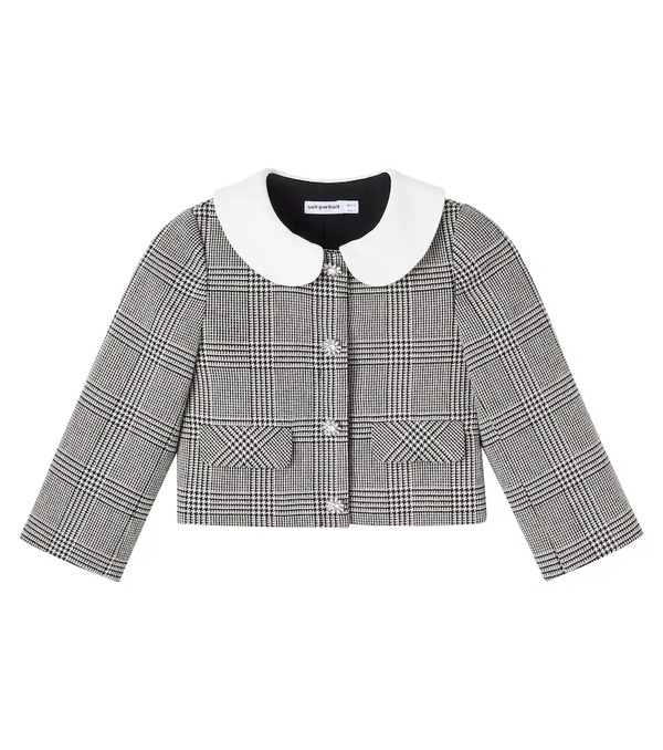  Self-portrait Kids Self-portrait Kids Houndstooth Wool-blend Jacket 