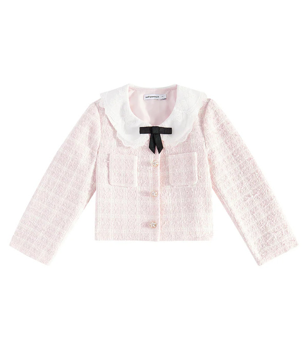  Self-portrait Kids Self-portrait Kids Lace-trimmed Bouclã© Jacket 