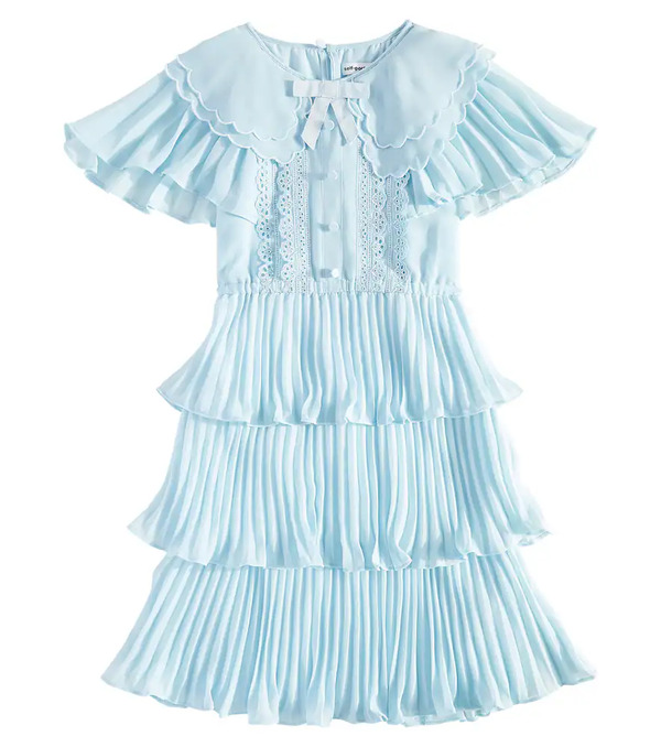  Self-portrait Kids Self-portrait Kids Pleated Tiered Chiffon Dress 