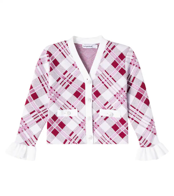  Self-portrait Kids Self-portrait Kids Ruffled Checked Cardigan 