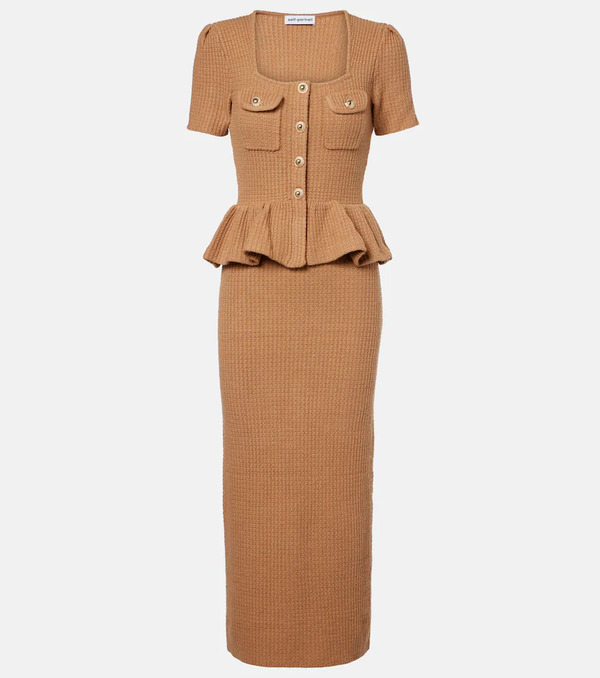  Self-portrait Self-portrait Peplum Waffle-knit Midi Dress 