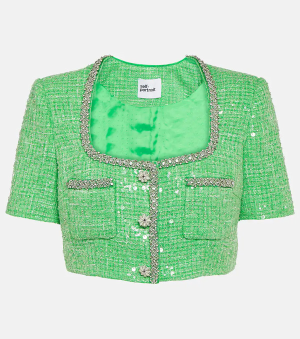  Self-portrait Self-portrait Sequined Embellished Bouclã© Crop Top 