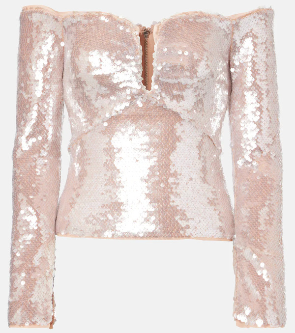  Self-portrait Self-portrait Sequined Off-shoulder Top 
