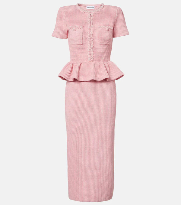  Self-portrait Self-portrait Waffle-knit Peplum Midi Dress 