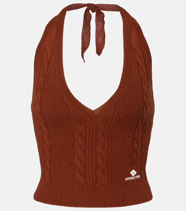  Shushu/tong Shushu/tong Cable-knit Halterneck Wool Top 