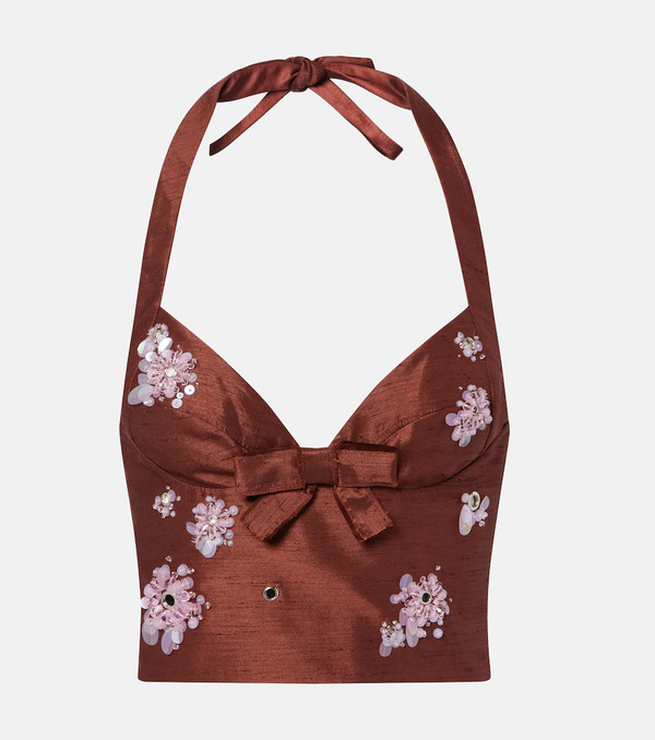  Shushu/tong Shushu/tong Embellished Halterneck Crop Top 