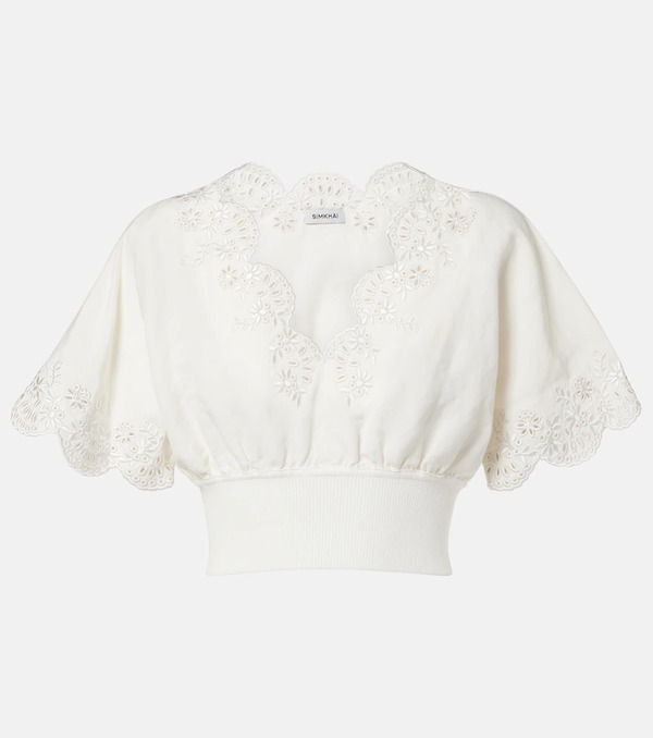  Simkhai Simkhai Broderie Anglaise Linen-blend Crop Top 