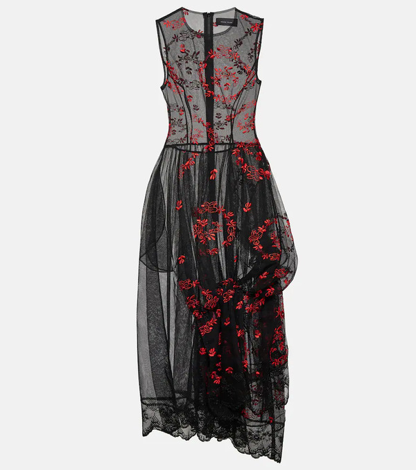  Simone Rocha Simone Rocha Floral Embroidered Tulle Midi Dress 