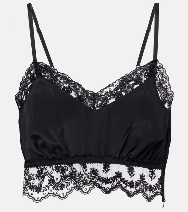  Simone Rocha Simone Rocha Lace-trimmed Crãªpe De Chine Crop Top 