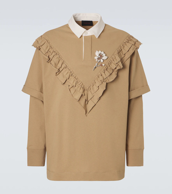  Simone Rocha Simone Rocha Ruffled Cotton Polo Shirt 