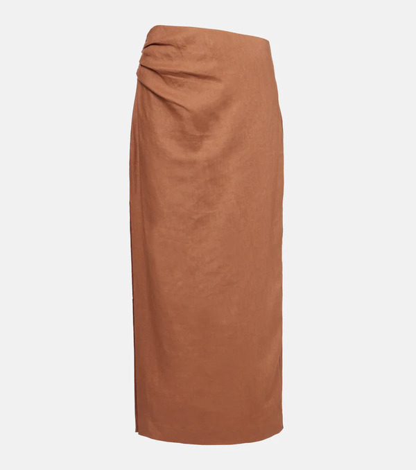  Sir Sir Asymmetric Ruched Linen Midi Skirt 