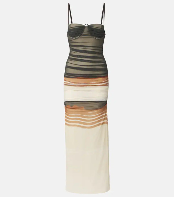  Sir Sir Breeze Striped Ruched Mesh Midi Dress 