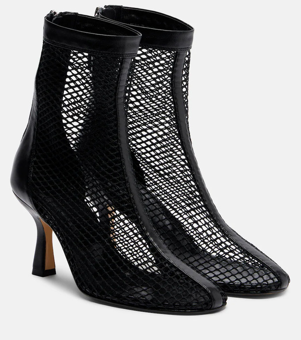  Souliers Martinez Souliers Martinez Fira Leather-trimmed Fishnet Ankle Boots 