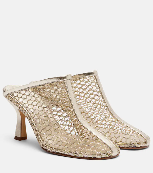  Souliers Martinez Souliers Martinez Giulia Leather-trimmed Fishnet Mules 