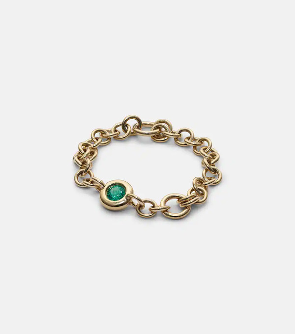  Spinelli Kilcollin Spinelli Kilcollin Gravity Estrella 18kt Gold Chain Ring With Emerald 