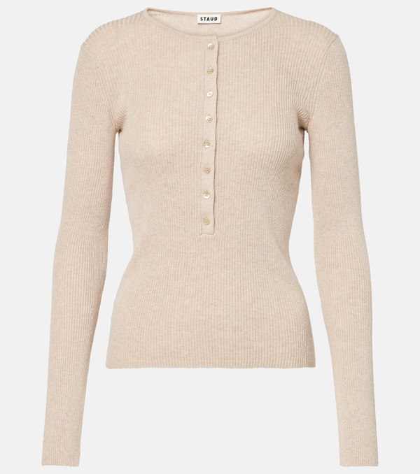  Staud Staud Macaw Cotton And Cashmere Henley Shirt 