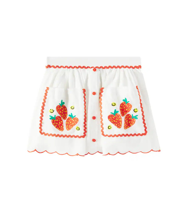  Stella Mccartney Kids Stella Mccartney Kids Embroidered Linen And Cotton Skirt 