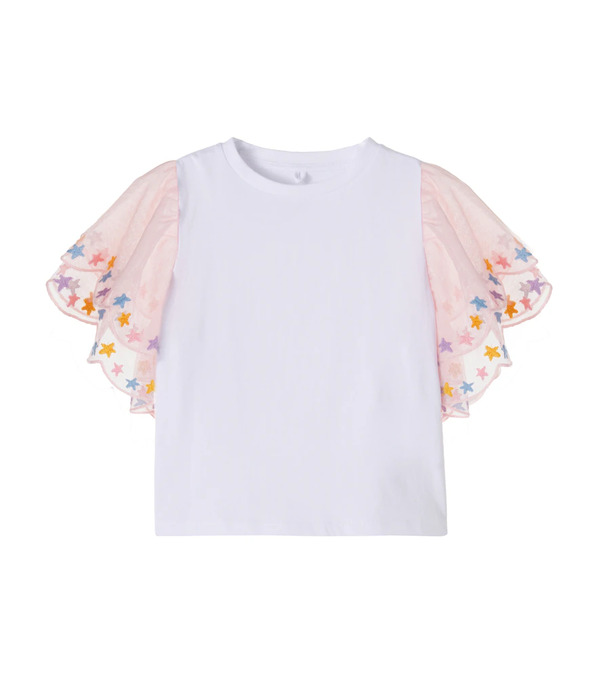  Stella Mccartney Kids Stella Mccartney Kids Embroidered Tulle-trimmed Cotton Top 