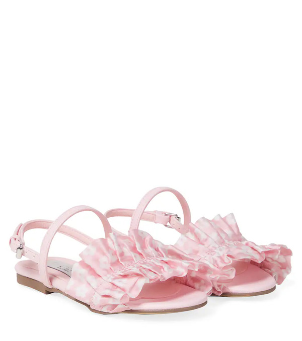  Stella Mccartney Kids Stella Mccartney Kids Floral Ruffled Satin Sandals 