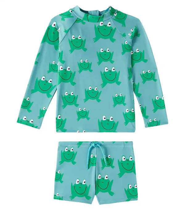  Stella Mccartney Kids Stella Mccartney Kids Frog Rashguard Top And Swim Trunks Set 