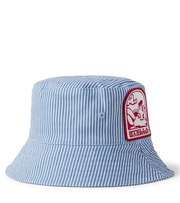  Stella Mccartney Kids Stella Mccartney Kids Logo Striped Cotton Gabardine Bucket Hat 