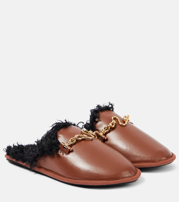  Stella Mccartney Stella Mccartney Ryder Teddy-trimmed Faux Leather Mules 