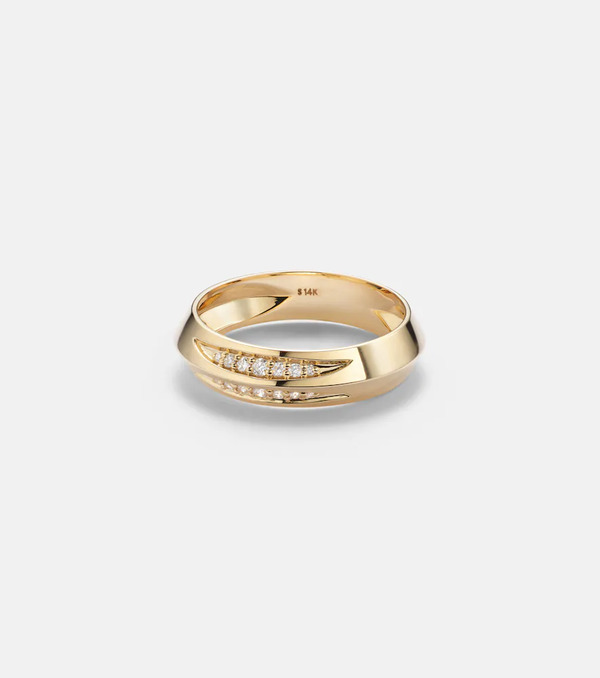  Stone And Strand Stone And Strand Knife Edge 14kt Gold Ring With Diamonds 