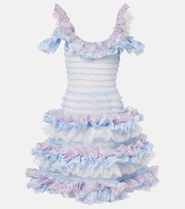  Susan Fang Susan Fang Printed Smocked Ruffled Minidress 
