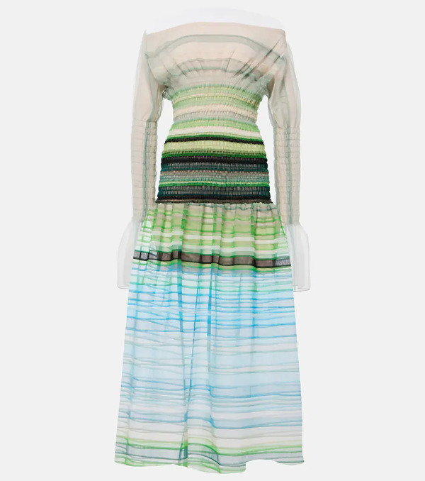  Susan Fang Susan Fang Striped Smocked Midi Dress 