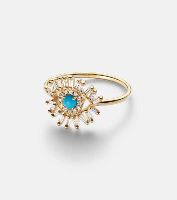  Suzanne Kalan Suzanne Kalan Evil Eye Mini 18kt Gold Ring With Turquoise And Diamonds 