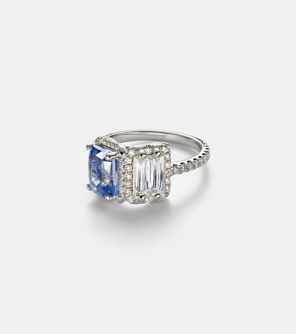  Suzanne Kalan Suzanne Kalan 18kt White Gold Ring With Diamonds And Sapphire 