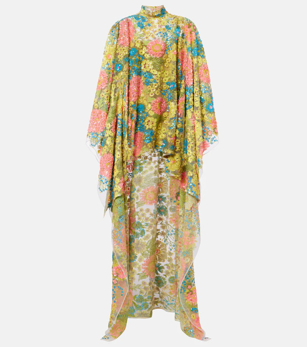  Taller Marmo Taller Marmo Graham Floral Sequined Asymmetric Kaftan 