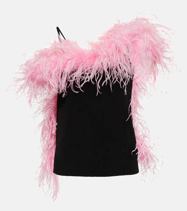  The Attico The Attico Feather-trimmed Knitted Top 
