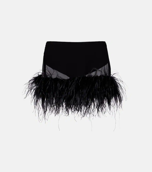  The Attico The Attico Sheer Feather-trimmed Miniskirt 