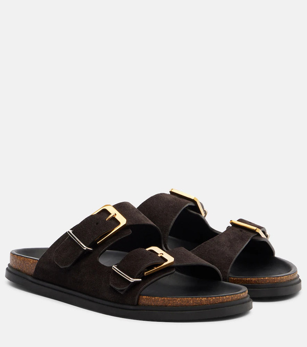  The Row The Row Buckle Suede Slides 