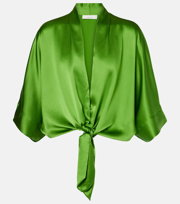  The Sei The Sei Cropped Silk Satin Blouse 