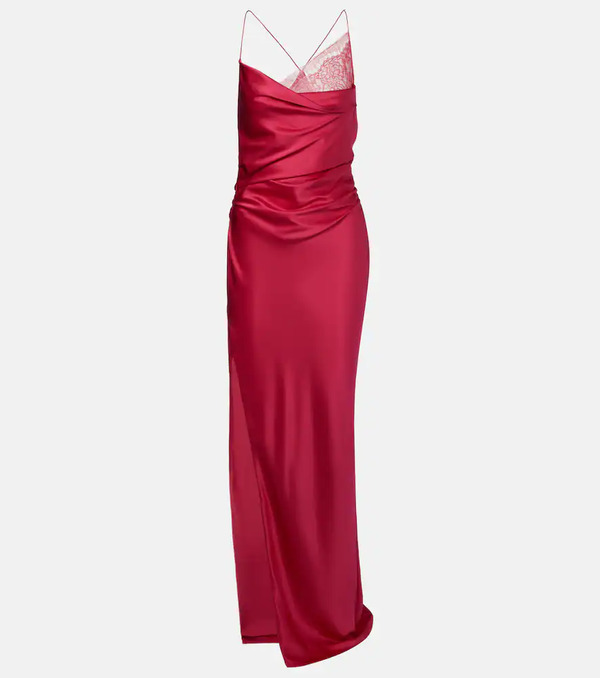  The Sei The Sei Draped Lace-trimmed Silk Satin Gown 