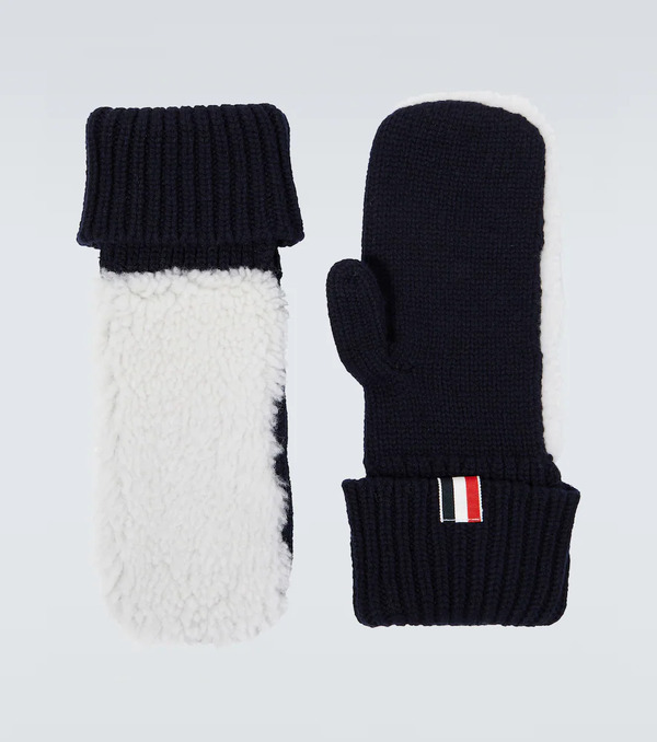  Thom Browne Thom Browne Shearling-trimmed Wool Mittens 