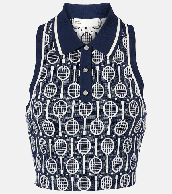  Tory Sport Tory Sport Cropped Intarsia Polo Shirt 