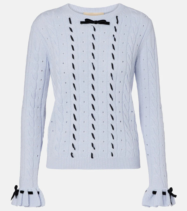  Valentino Valentino Bow-detail Cable-knit Virgin Wool Sweater 