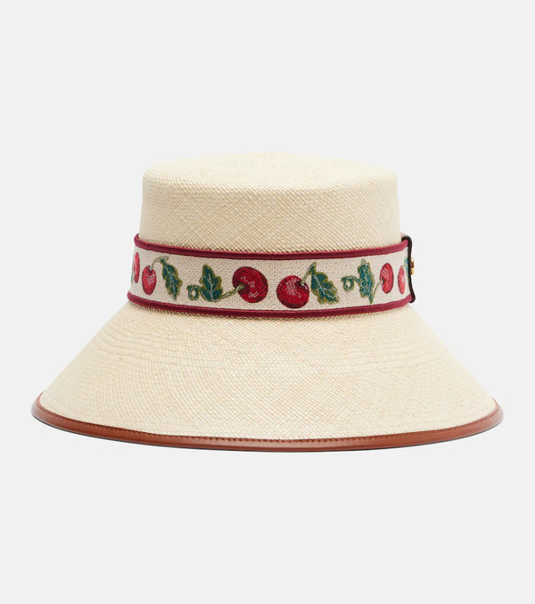  Valentino Valentino Cherryfic Straw Bucket Hat 