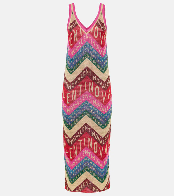  Valentino Valentino Valentino Chevron Lamã© Midi Dress 